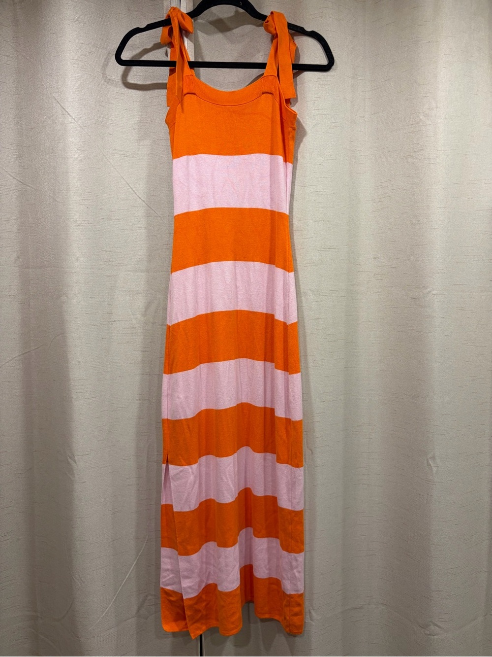 Striped Tie-Shoulder Knit Maxi Dress